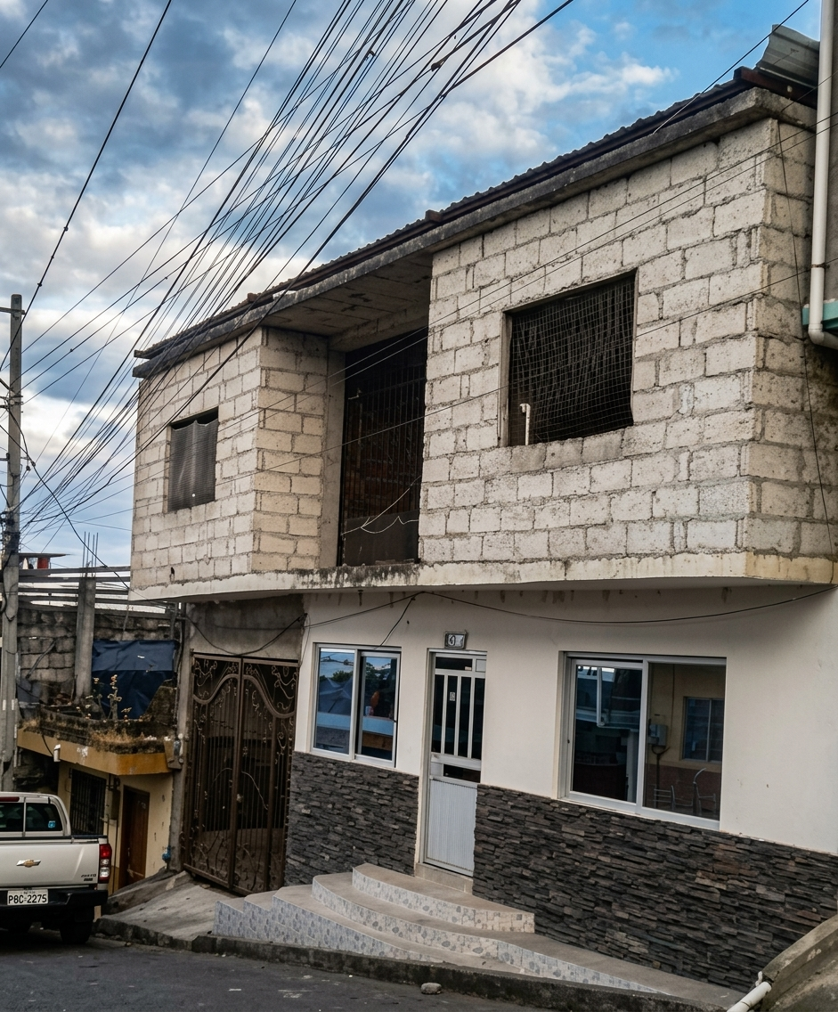 EC-RJ-156912 — Fachada de casa en Célica Casa de dos plantas con fachada superior de bloque sin revestimiento